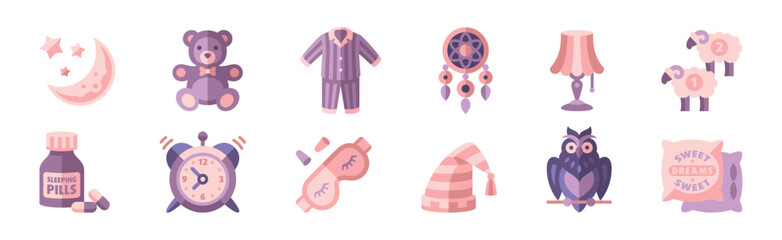 Better Sleep Item and Bedtime Elements Vector Set