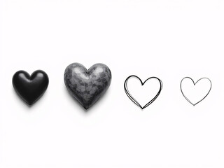 Heart icons in black and white, outlined and filled styles.