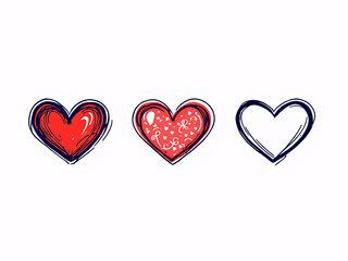 Red hearts painted with brush strokes on a white background.