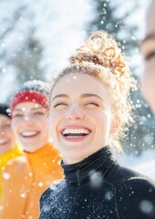 Joyful Winter Run Women Celebrating Fitness and Friendship in Snowy Park