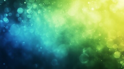 Abstract blue and green bokeh background with light particles