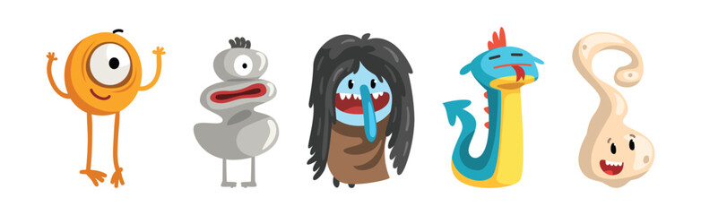 Freaky Monster Character with Funny Face Vector Set