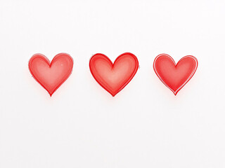 Red hearts painted with brush strokes on a white background.
