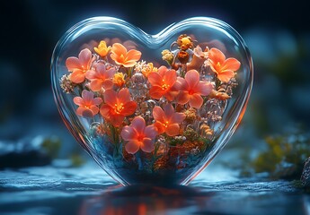 Glass heart with a colorful floral arrangement inside


