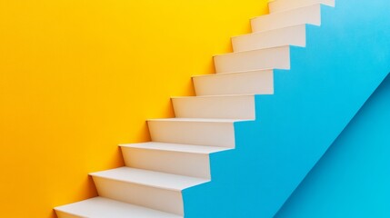 Fototapeta premium Bright geometric staircase with vibrant yellow and blue wall design