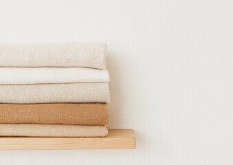 Neatly Folded Linen on Wooden Shelf A Minimalist and Sustainable Living Concept