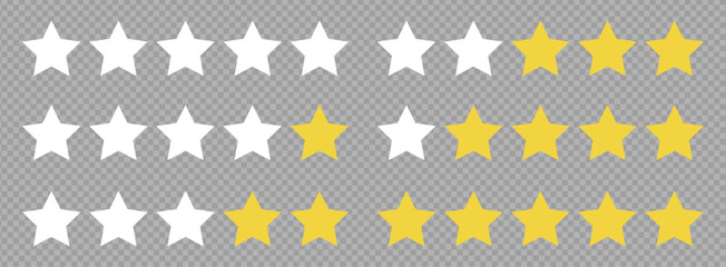 Vector star rating icon with transparent background, featuring a yellow outline and flat design. Top evaluation bar for restaurant, system, or app feedback.