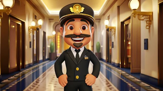 Cartoon Police Man in Uniform Vector Illustration with Hat and Cap Icon