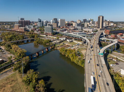 City Skyline, River, Bridges, Richmond, Virginia