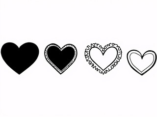 Heart icons in black and white, outlined and filled styles.
