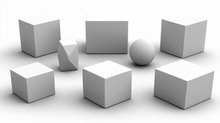 Abstract 3D Geometric Shapes Cubes Sphere Design