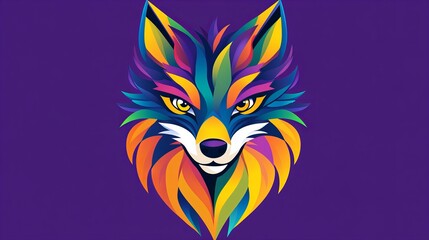 Obraz premium Vibrant rainbow fox portrait against a deep purple backdrop. A bold, colorful digital art piece.
