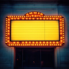 Yellow LED cinema marquee sign mock-up featuring editable text on a transparent background for creative display and promotional use