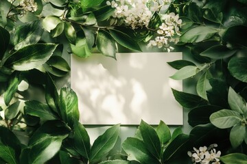 Fototapeta premium Natural elegance shines through a lush green backdrop with delicate flowers providing a serene canvas for creativity