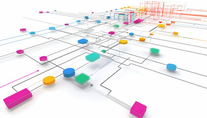 Network flow diagram visualizing departmental communication for efficient workflows  -