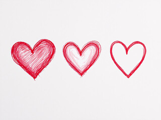 Red hearts painted with brush strokes on a white background.