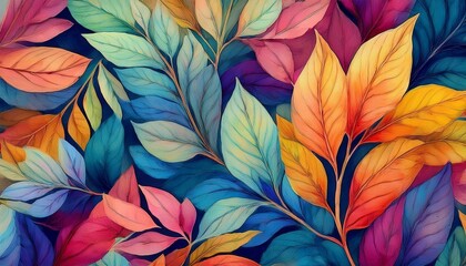 Fototapeta premium Seamless decorative leaves background graphic resource