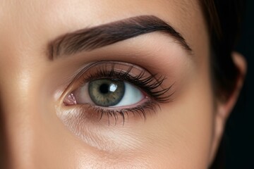 Obraz premium Close up of beautiful female green eye with long eyelashes and perfect makeup