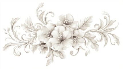 Vintage white floral ornament design, intricate patterns on a soft white backdrop, perfect for elegant decor or textile applications
