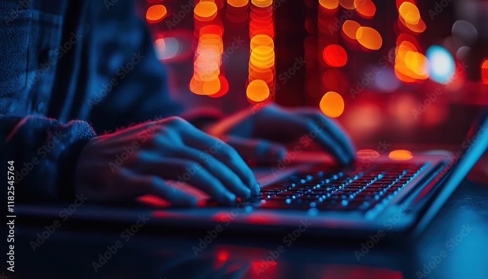 Poster programmer or computer engineer working on a laptop with server room, it, technology and database. c