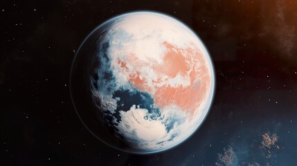 Fototapeta premium Earth-like planet with icy polar caps and blue oceans