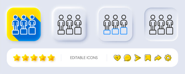 Fototapeta premium Equity culture line icon. Neumorphic, Flat shadow, 3d buttons. Equality sign. Gender diversity symbol. Line equity icon. Social media icons. Vector
