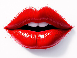 Obraz premium Lips, red, glossy, close-up, makeup, vibrant, sexy, kiss, pout, shiny, bold, alluring, cosmetics, beauty, mouth, glamour, lipstick, sensual, attractive, provocative, luscious, enticing, seductive, gli