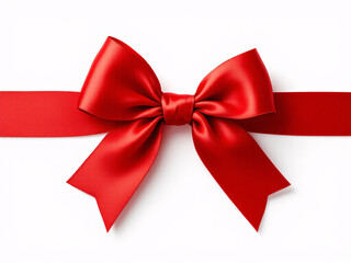 Fototapeta premium Red satin bow on ribbon, elegant and festive, perfect for holiday gift wrapping and decoration.