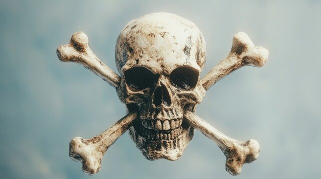 Classic pirate skull with crossed bones, ominously floating on a transparent background, embodying a sense of adventure and danger