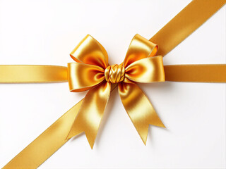 Fototapeta premium Golden bow on ribbon, elegant and shiny, perfect for festive gift wrapping and decoration.