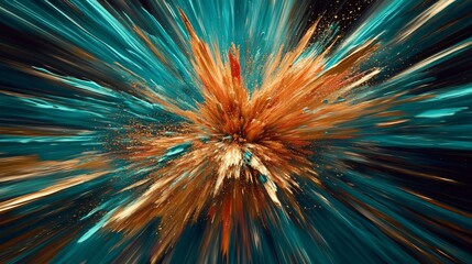 Abstract Explosion Teal Orange Gold AI Art
