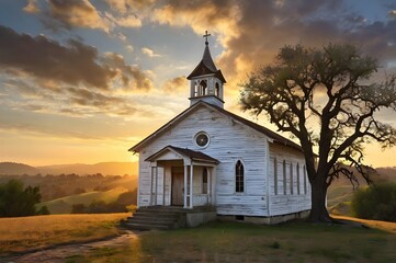 Christian Church Sunrise Inspirational Easter Prayer Background Wallpaper