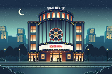 Movie Theater Cinema Building Exterior Vector Illustration