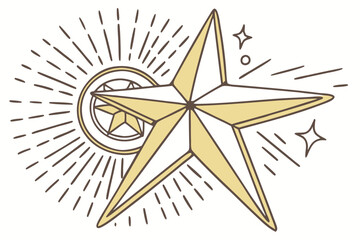 Glowing golden star, radiant light, soft glow, celestial, ethereal, shimmering, centered composition, white background, luminous, sparkling, magical, Christmas star, hope symbol, divine light, four-po