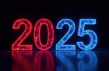 New Year 2025 Split Design with Fiery Red and Icy Blue Glow