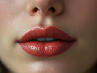 Fototapeta premium Glossy pink lips close-up, vibrant and alluring, showcasing flawless makeup and beauty.