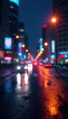 Blurred city lights with financial charts overlay, business, cityscape