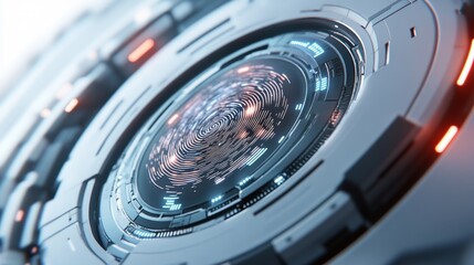 Futuristic circular technology interface with glowing core.