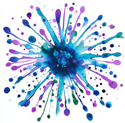 Watercolor Blue and Purple Splash Clipart – Paint Stains and Ink Blots on a White Background, High-Resolution Artistic Design Element