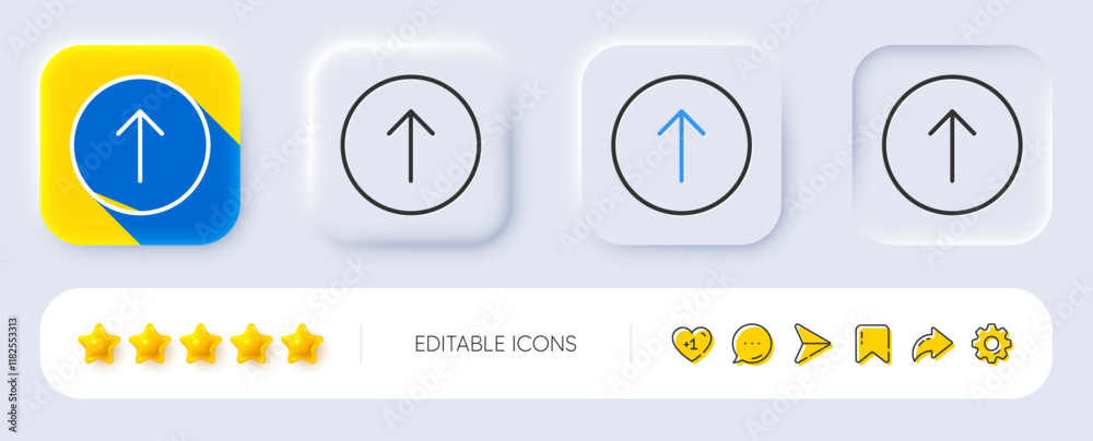 Poster swipe up button line icon. neumorphic, flat shadow, 3d buttons. scrolling arrow sign. landing page s