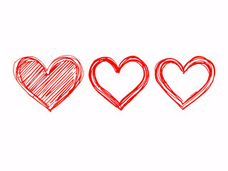 Red hearts painted with brush strokes on a white background.