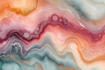 Obraz premium Colorful abstract fluid art painting background with wavy golden veins and orange, green, purple and blue layers