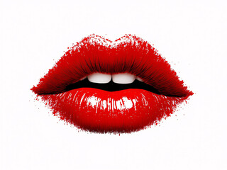 Obraz premium Sensual red lips with glossy shine, close-up beauty.