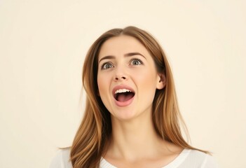 Female yawning portrait with relaxed expression and clean background