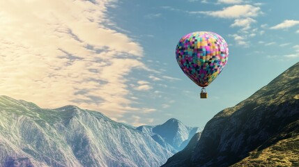 Obraz premium A Colorful Hot Air Balloon Soaring Above Majestic Mountains