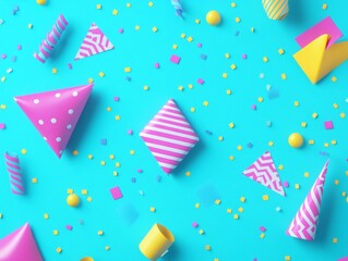 Fototapeta premium Colorful Party Confetti Background- Pink and Yellow Geometric Shapes