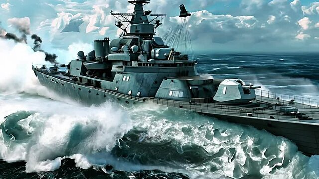 Corvette Ship in Action: Naval Power and Precision. Corvette-class warship speeding through the water, embodying strength. Military, maritime, and technology-themed campaigns.