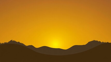 Obraz premium Golden Sunset Over Rolling Hills Silhouette Landscape
