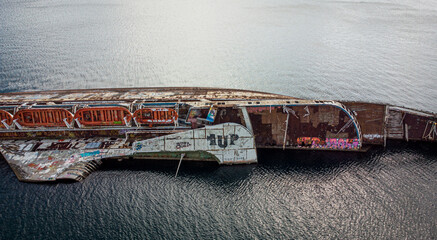 Mediterranean Sky vessel Close Up sunk south of Athens. Greece