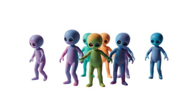 Photo of multi coloured cartoon alien isolated on transparent background